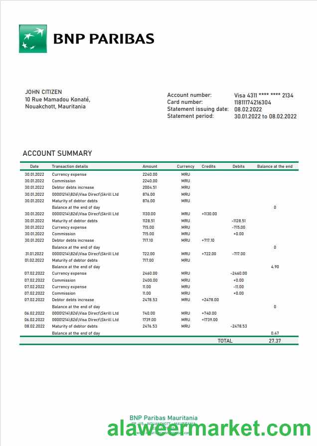 Mauritania BNP Paribas bank statement